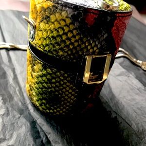 Faux unique round bag for evening on the town .